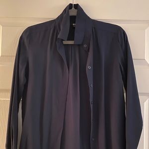 Uniqlo navy button up blouse